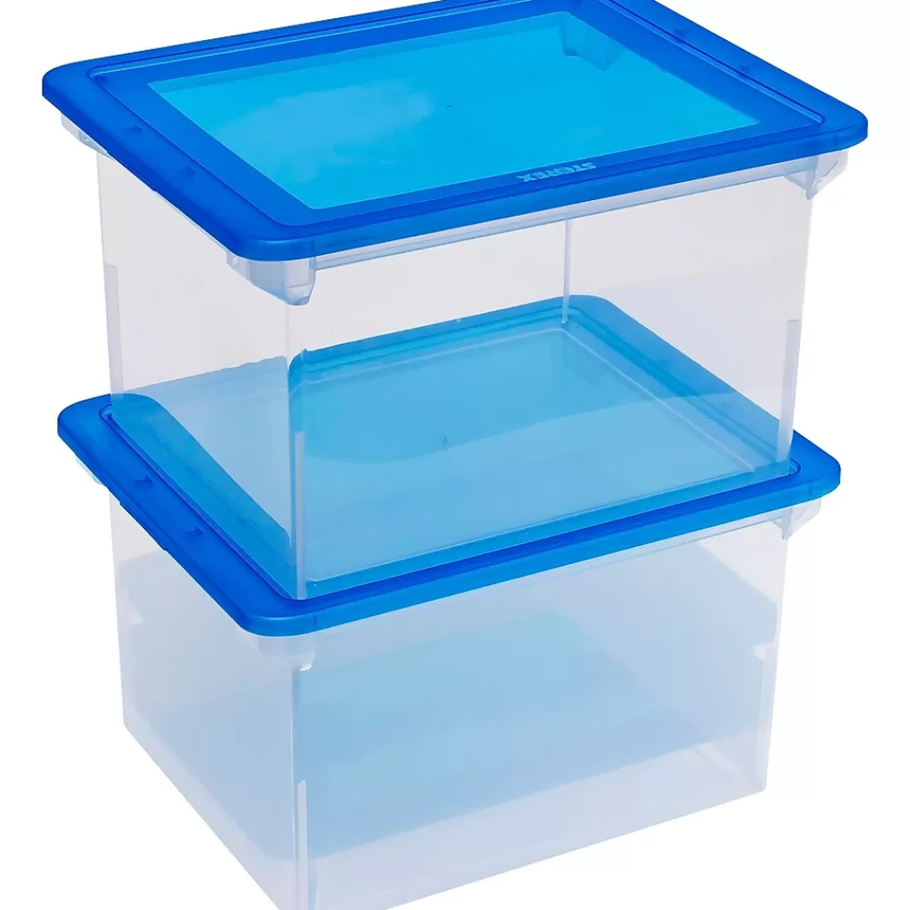 Storex File Storage<File Storage Box with Snap-On Lid, Letter/Legal Size, Clear/Blue (STX61508U01C)