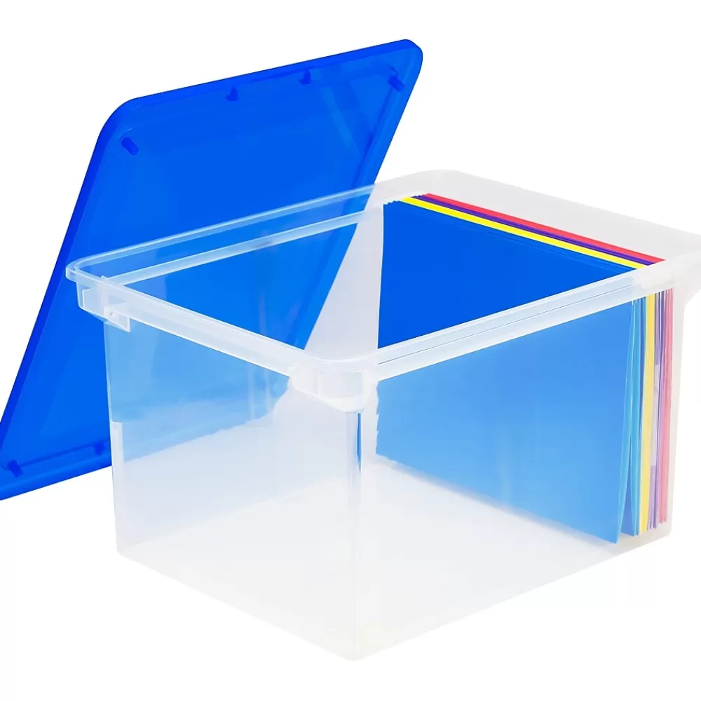 Storex File Storage<File Storage Box with Snap-On Lid, Letter/Legal Size, Clear/Blue (STX61508U01C)