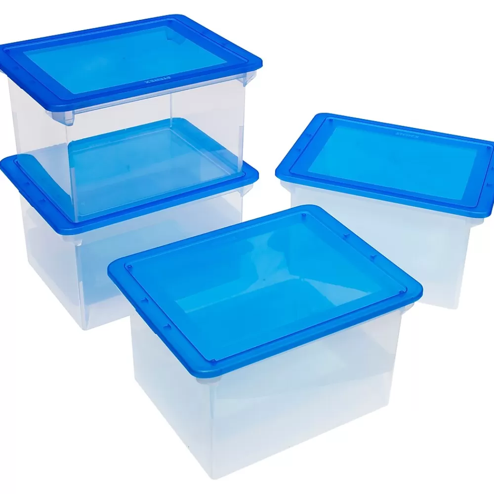 Storex File Storage<File Storage Box with Snap-On Lid, Letter/Legal Size, Clear/Blue (STX61508U01C)