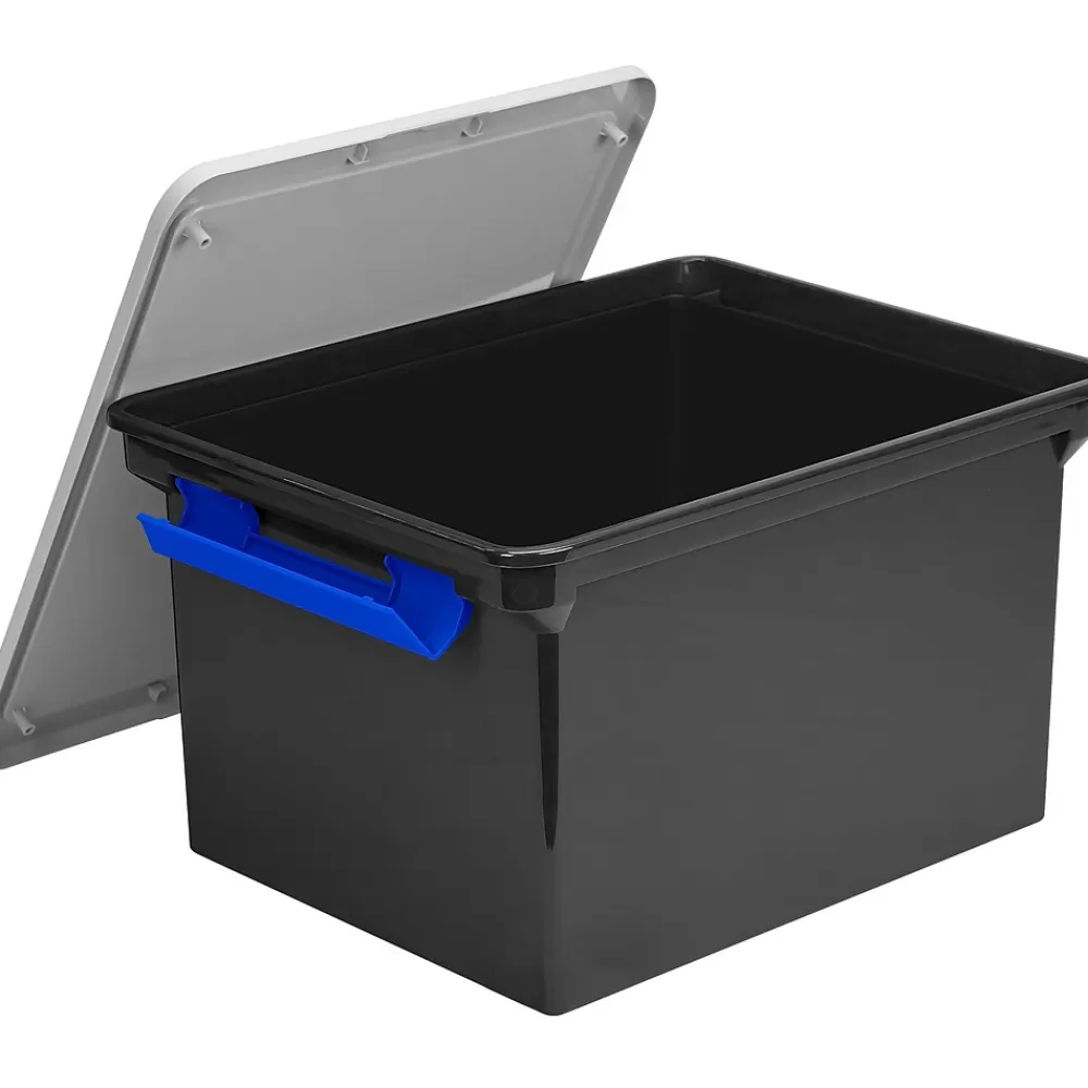 Storex File Storage<Letter/Legal Portable File Tote Storage Box With Locking Handle, Letter/Legal Size, Black (STX61543U01C)