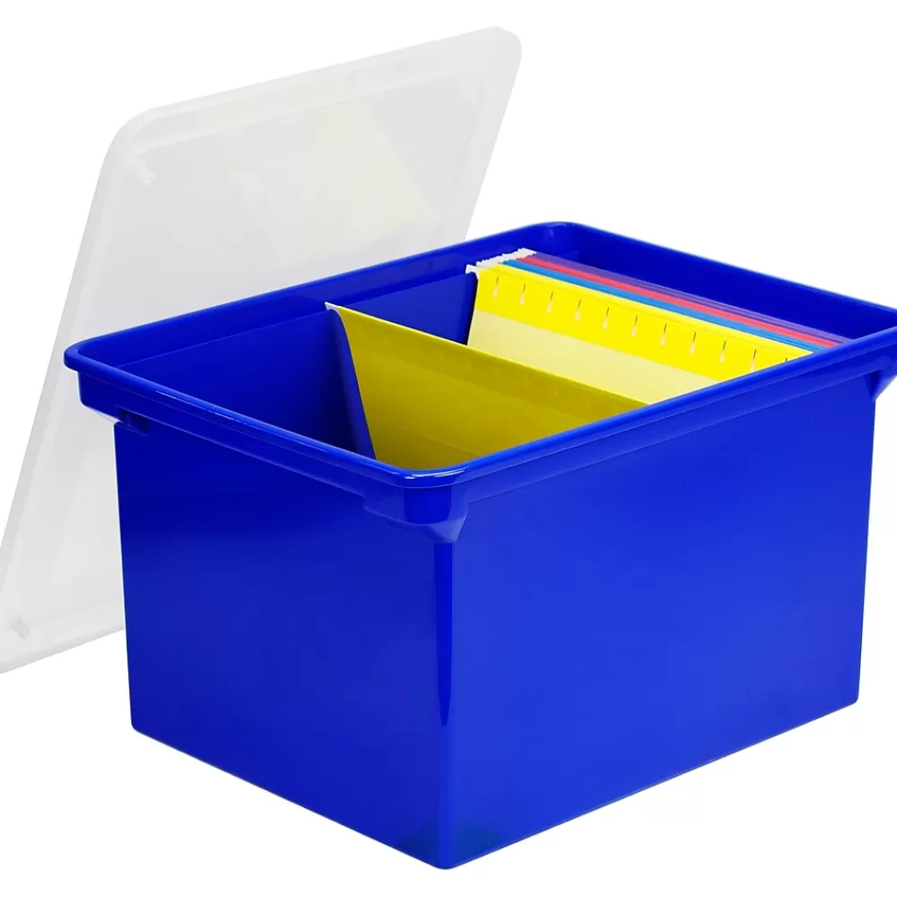 Storex File Storage<Plastic Locking File Tote, Letter/Legal, Blue (STX61554U01C)