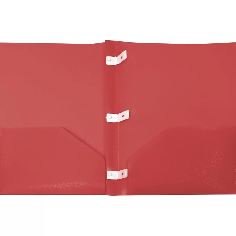 Storex Pocket Folders<2-Pocket Poly Folder with Plastic Prongs, Red (50314U18C)