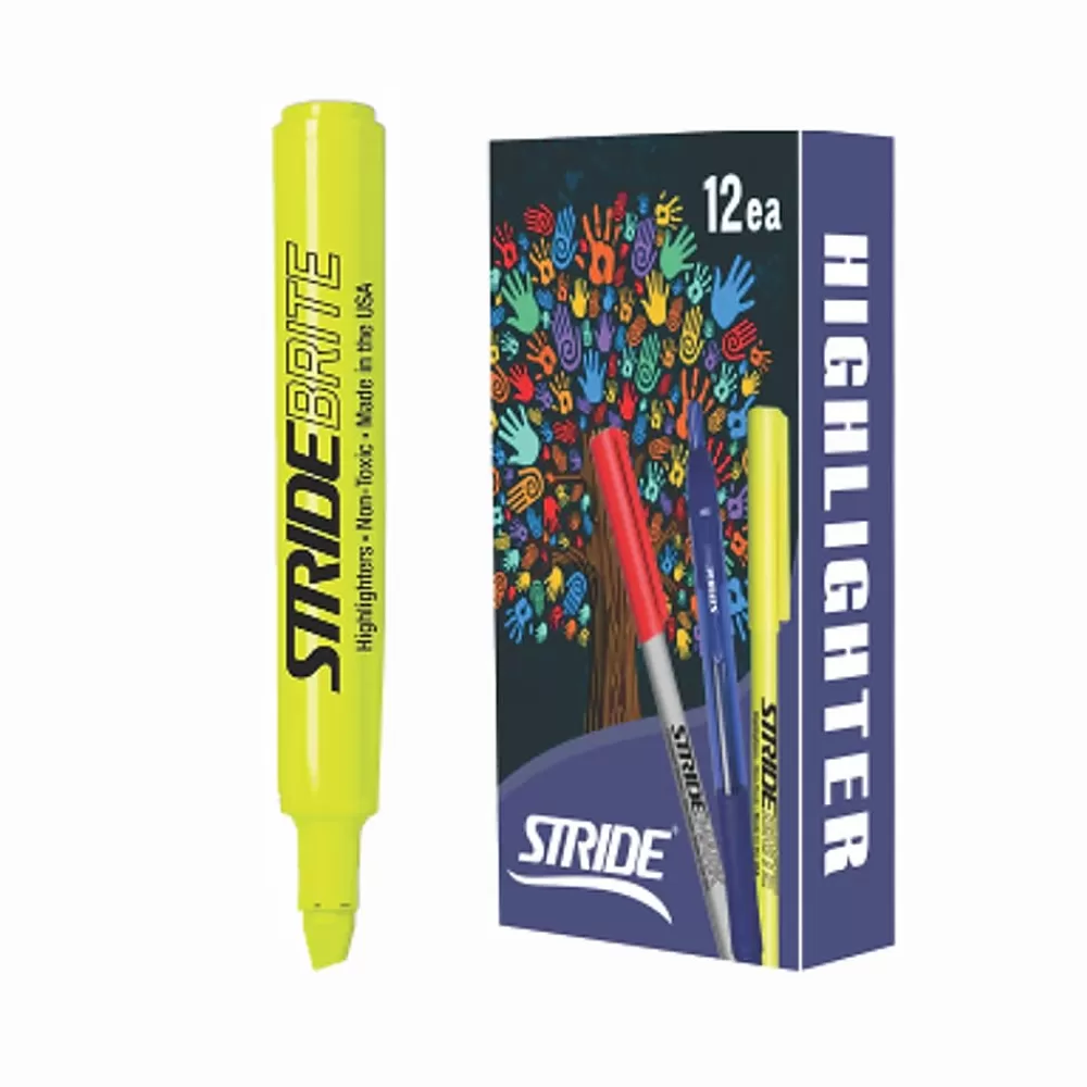 Stride Highlighters<Brite Tank Highlighter, Chisel Tip, Yellow, 12/Box (42005)