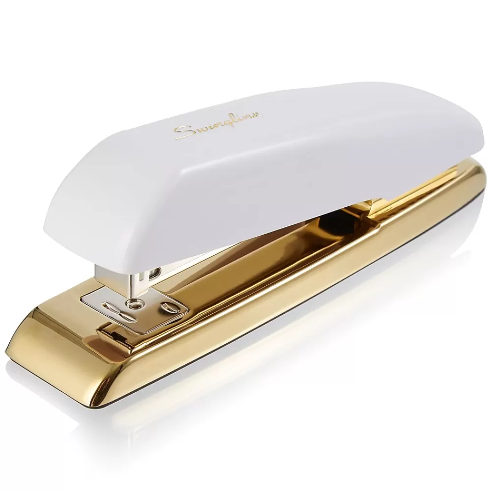 Swingline Staplers<Durable Desktop Stapler, 20-Sheet Capacity, White/Gold (64701)