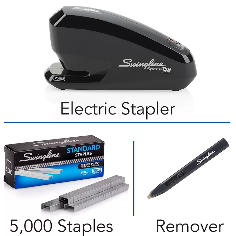 Swingline Staplers<Speed Pro™ Electric Stapler Value Pack (Premium Staples & Staple Remover Included), 25 Sheet Capacity, Black (42140)