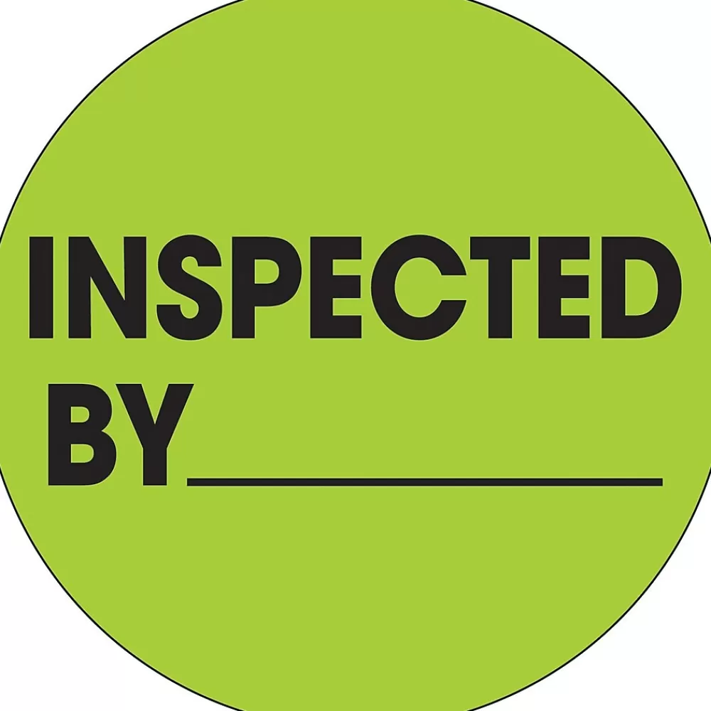 Tape Logic Labels<2" Circle "Inspected By" Label, Fluorescent Green, 500/Roll