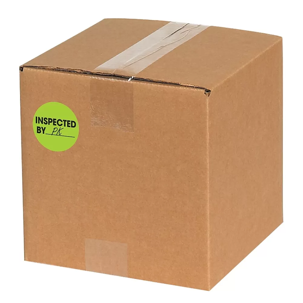 Tape Logic Labels<2" Circle "Inspected By" Label, Fluorescent Green, 500/Roll