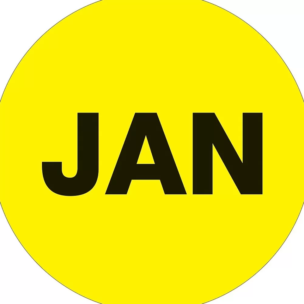 Tape Logic Labels<1" Circle "JAN" Month of the Year Labels, Fluorescent Yellow, 500/Roll