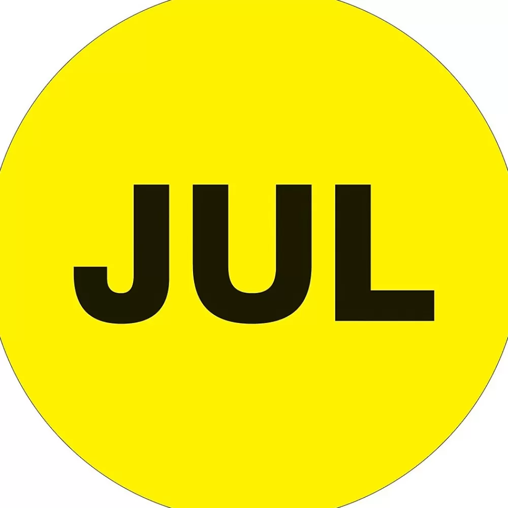 Tape Logic Labels<1" Circle "JUL" Month of the Year Labels, Fluorescent Yellow, 500/Roll