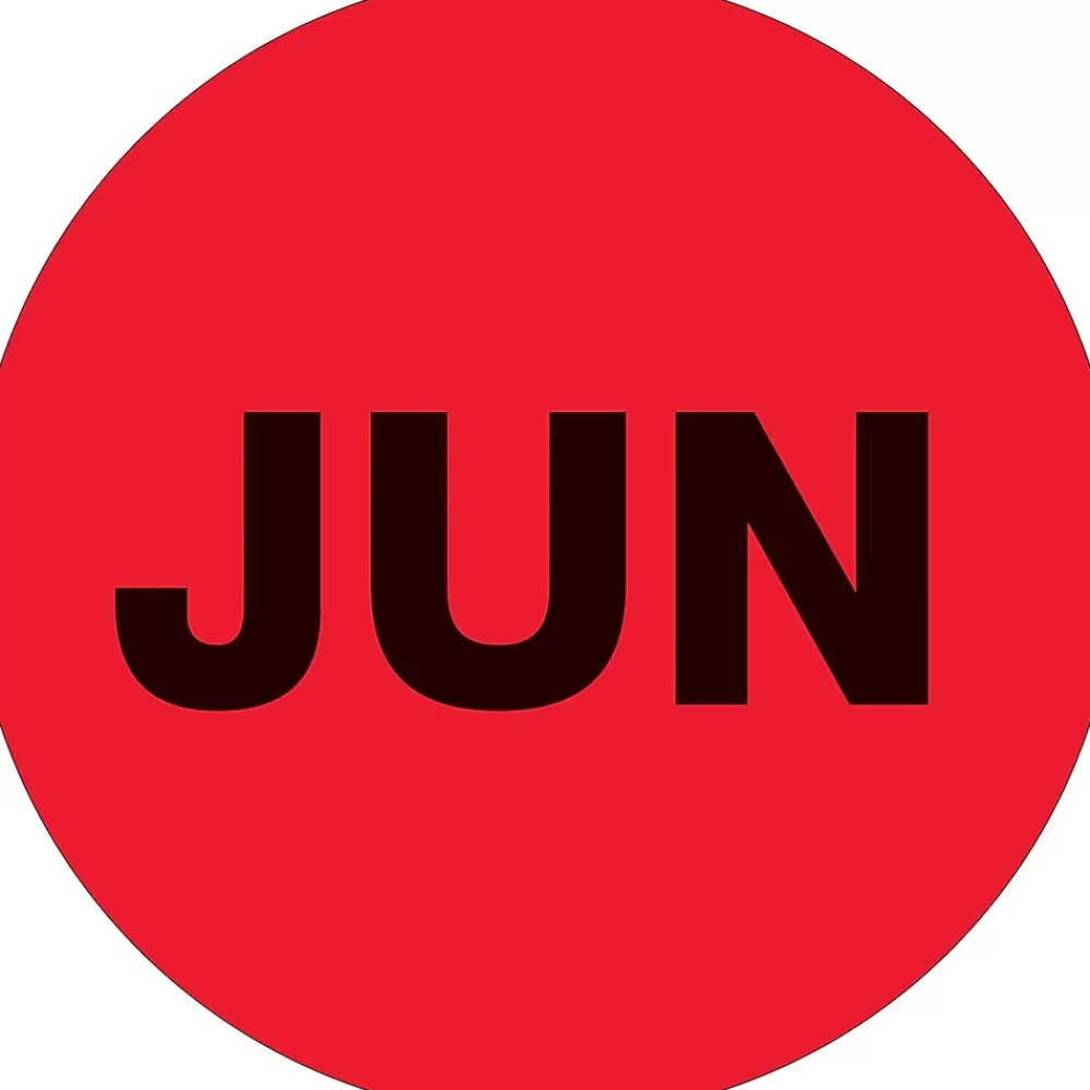 Tape Logic Labels<1" Circle "JUN" Month of the Year Labels, Fluorescent Red, 500/Roll