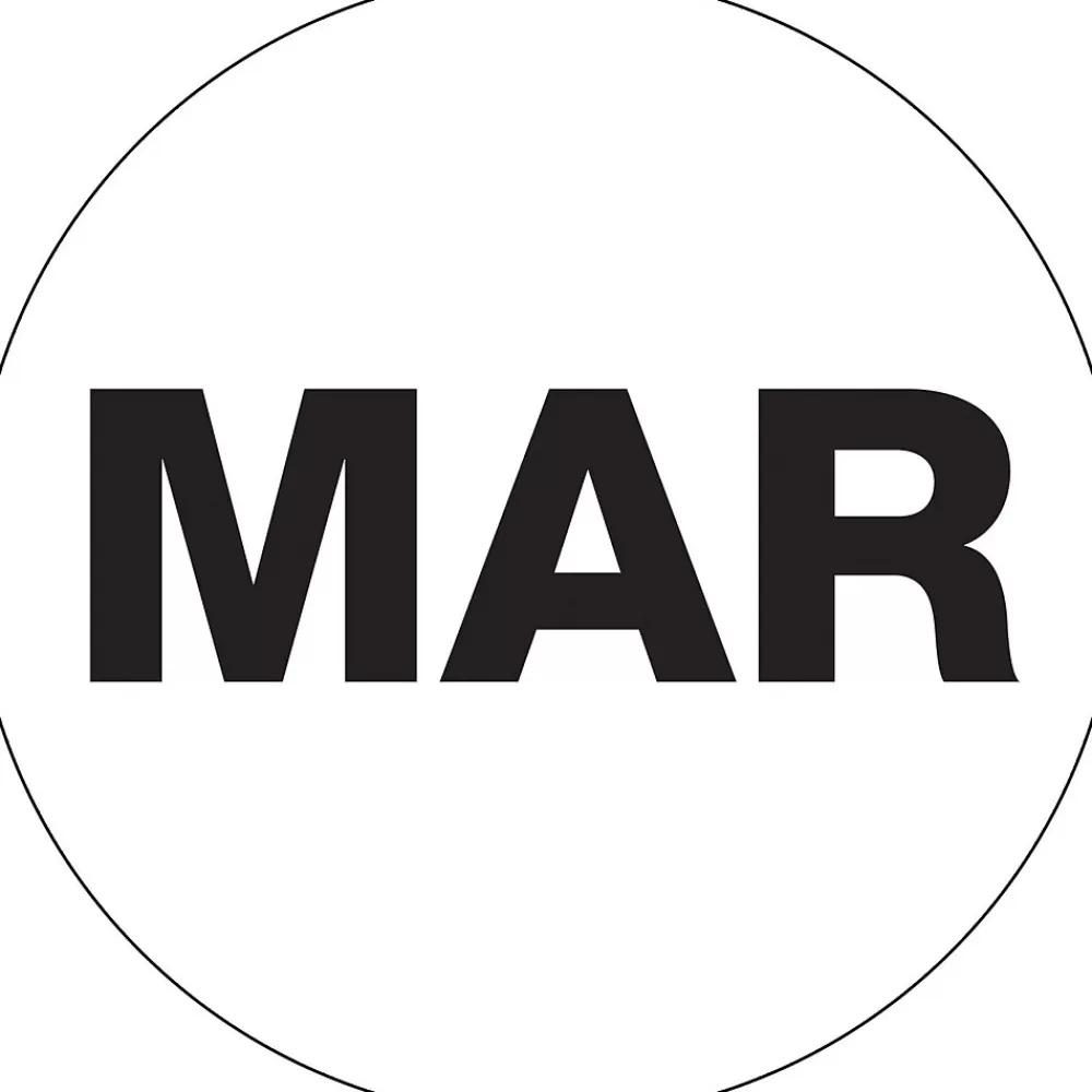 Tape Logic Labels<1" Circle "MAR" Month of the Year Labels, White, 500/Roll