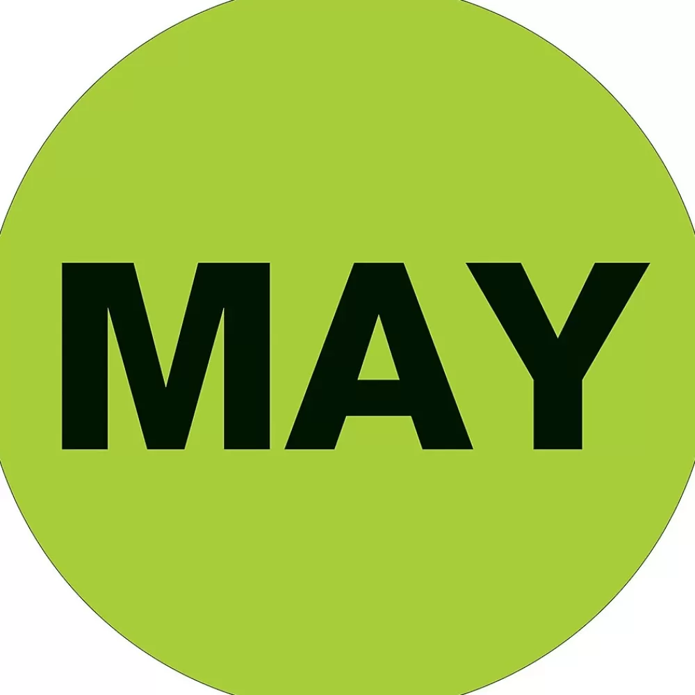 Tape Logic Labels<1" Circle "MAY" Month of the Year Labels, Fluorescent Green, 500/Roll
