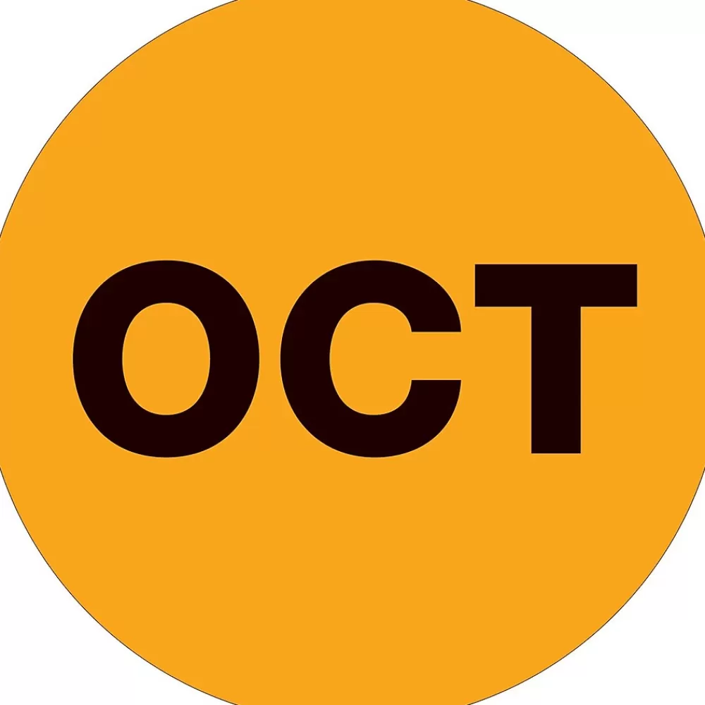 Tape Logic Labels<2" Circle "OCT" Months of the Year Label, Fluorescent Orange, 500/Roll