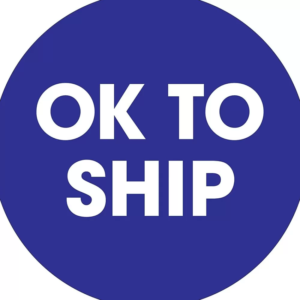Tape Logic Labels<2" Circle "OK To Ship" Pre Printed Inventory Label, Blue, 500/Roll