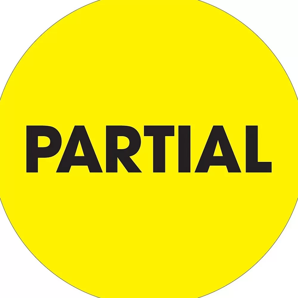 Tape Logic Labels<2" Circle "Partial" Inventory Label, Fluorescent Yellow, 500/Roll