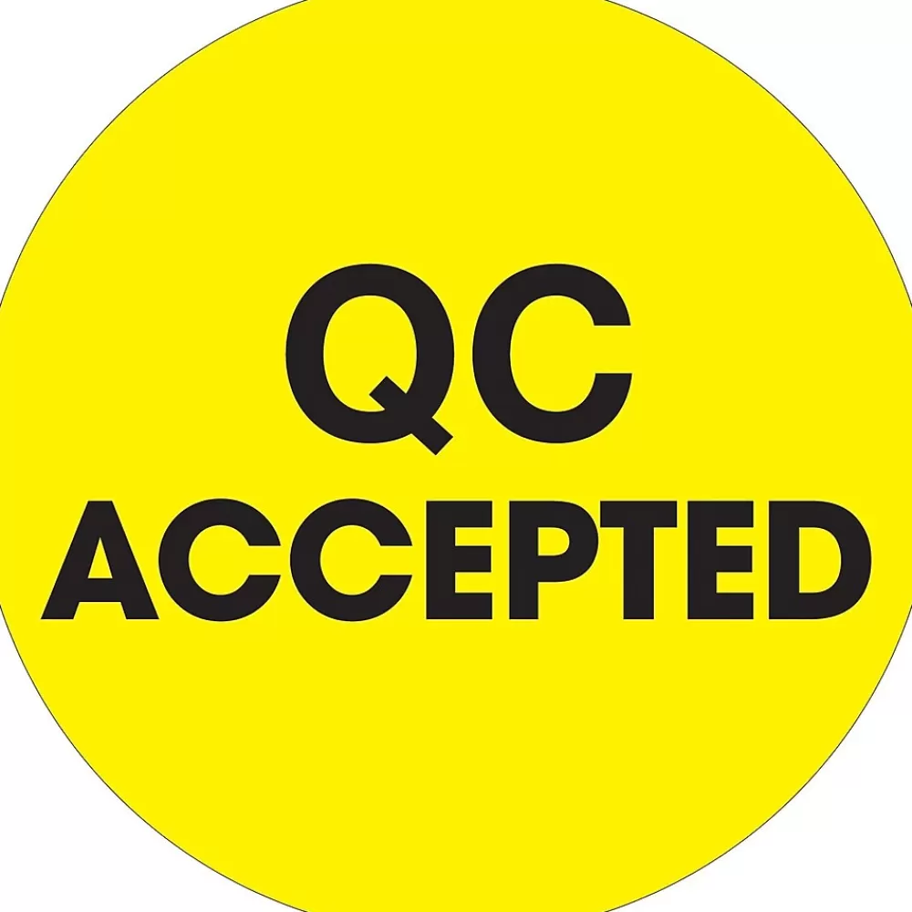 Tape Logic Labels<2" Circle "QC Accepted" Label, Fluorescent Yellow, 500/Roll