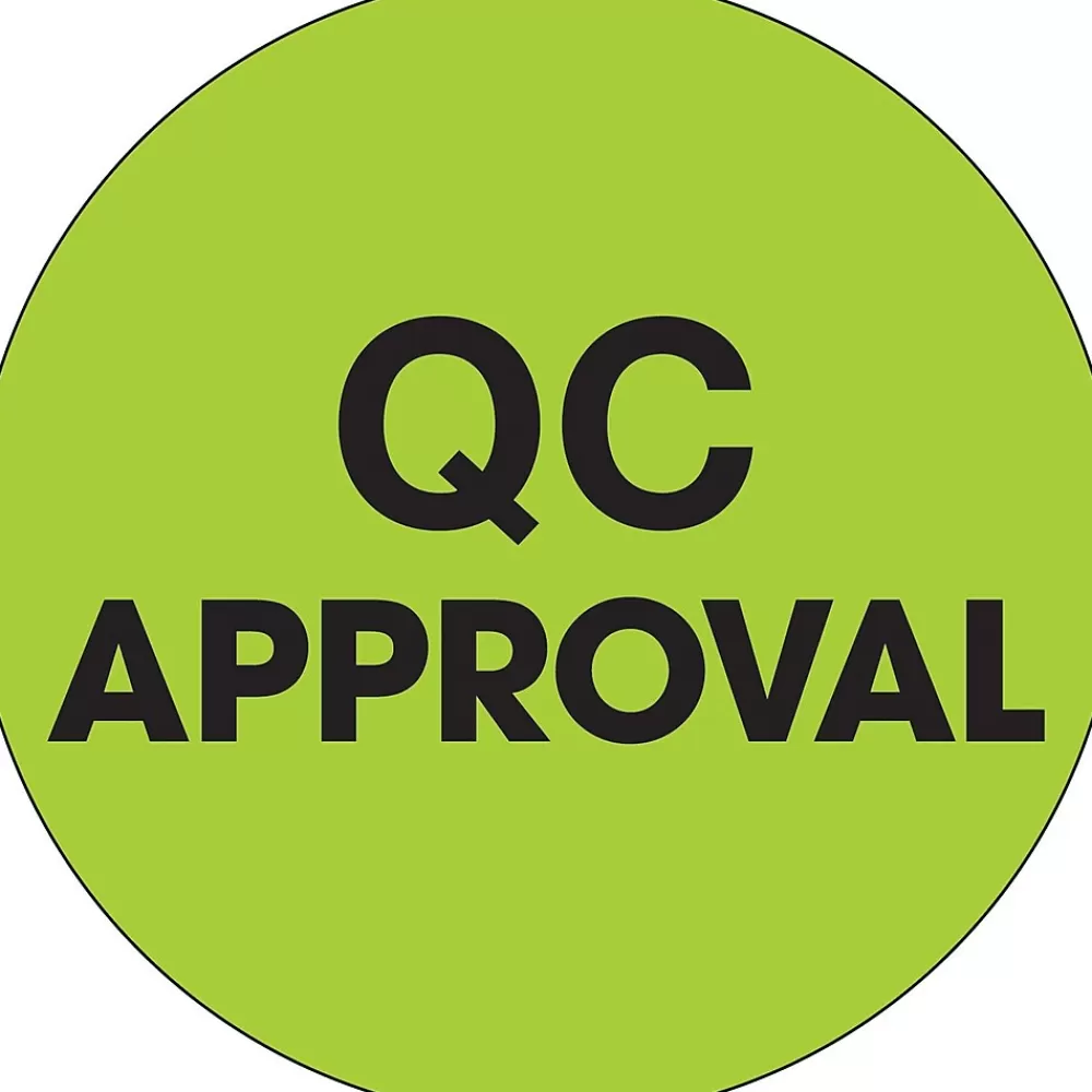 Tape Logic Labels<1" Circle "QC Approval" Label, Fluorescent Green, 500/Roll