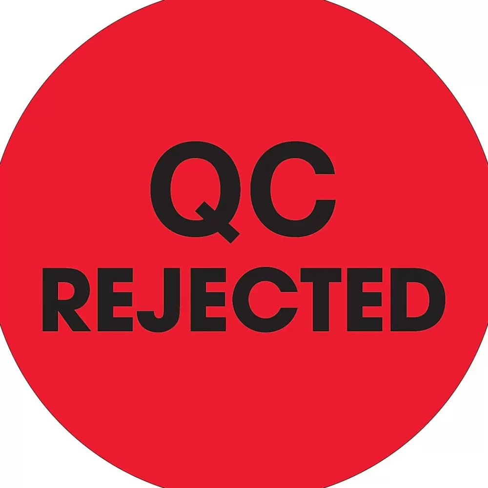Tape Logic Labels<2" Circle "QC Rejected" Label, Fluorescent Red, 500/Roll