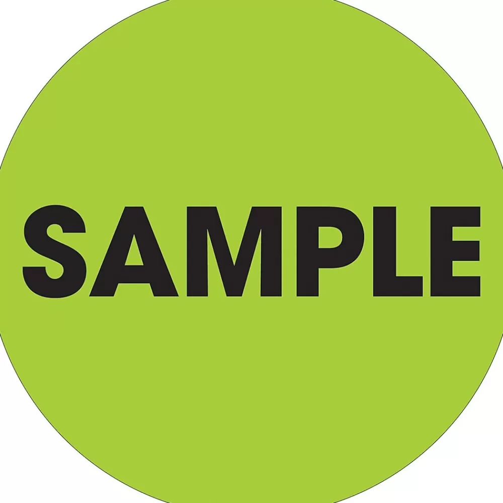 Tape Logic Labels<2" Circle "Sample" Label, Fluorescent Green, 500/Roll