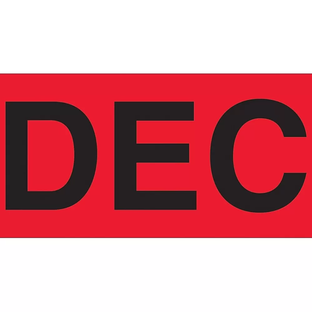 Tape Logic Labels<3" x 2" Rectangle "DEC" Months of the Year Label, Fluorescent Red, 500/Roll