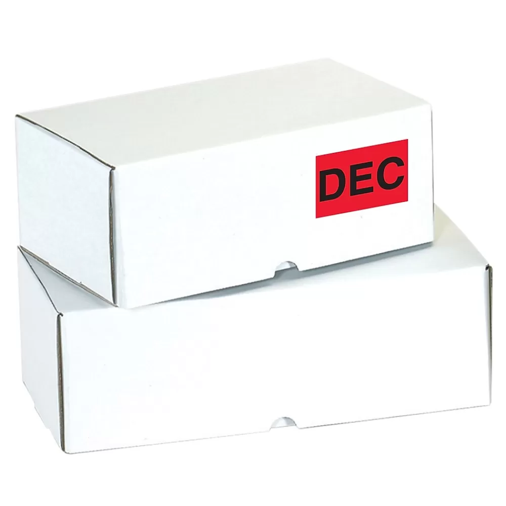 Tape Logic Labels<3" x 2" Rectangle "DEC" Months of the Year Label, Fluorescent Red, 500/Roll