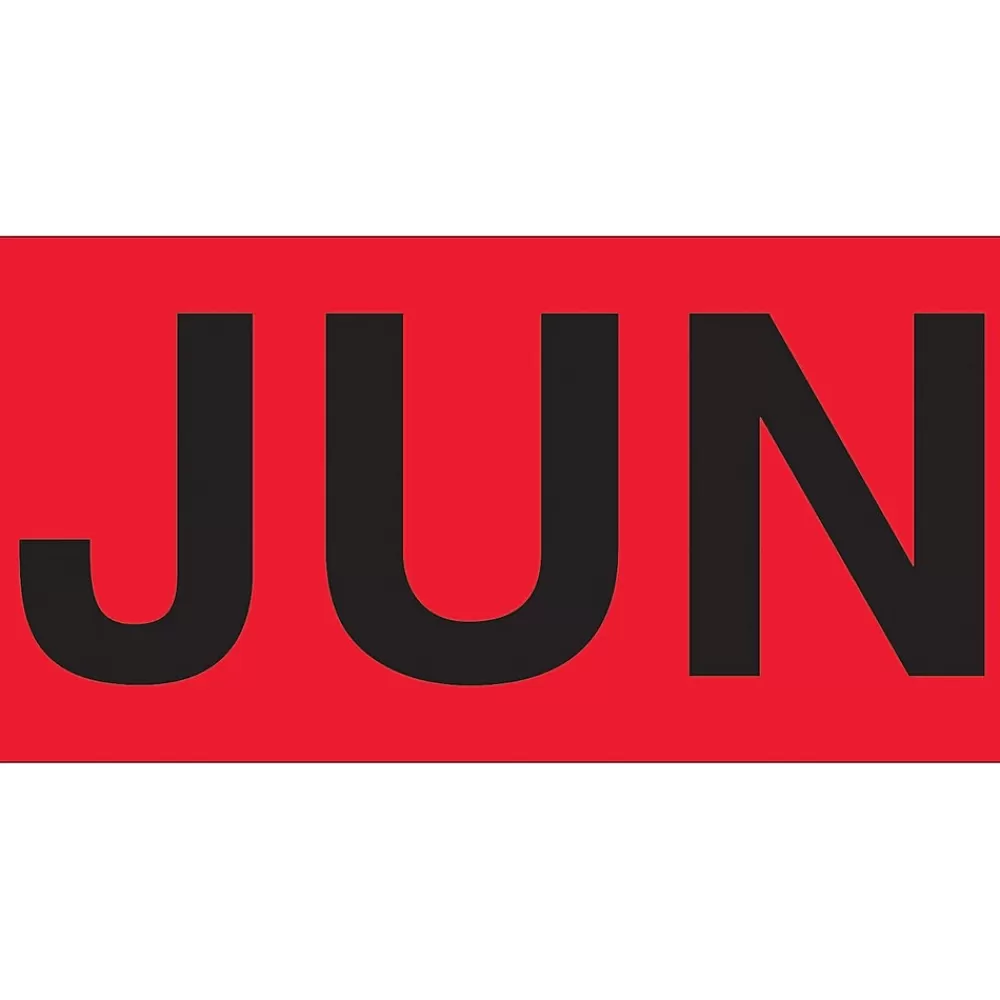 Tape Logic Labels<3" x 2" Rectangle "JUN" Months of the Year Label, Fluorescent Red, 500/Roll