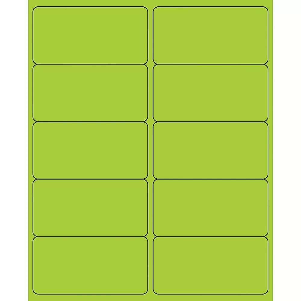 Tape Logic Labels<® Removable Rectangle Laser Labels, 4" x 2", Fluorescent Green, 1000/Case (LL410GN)
