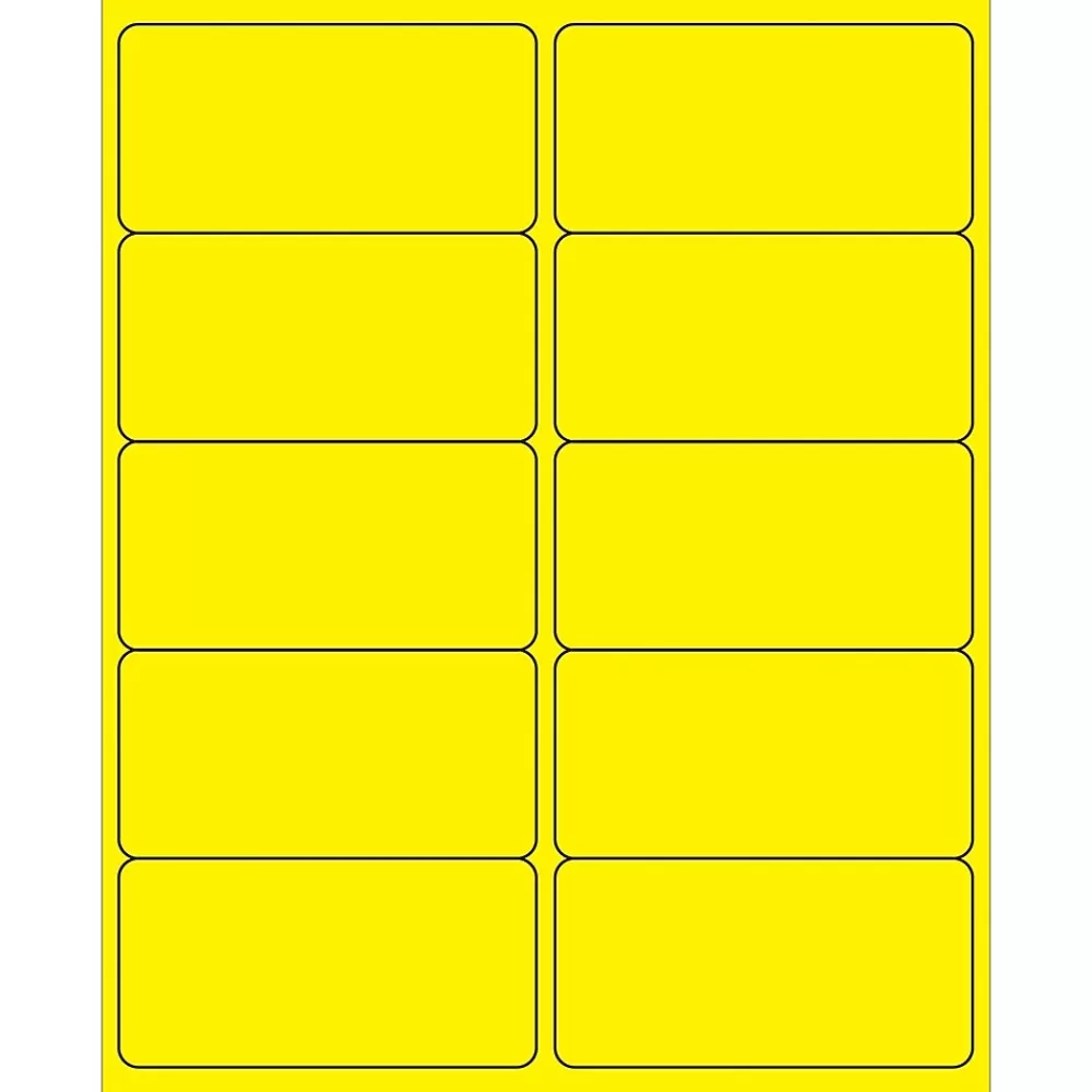 Tape Logic Labels<® Removable Rectangle Laser Labels, 4" x 2", Fluorescent Yellow, 1000/Case (LL410YE)