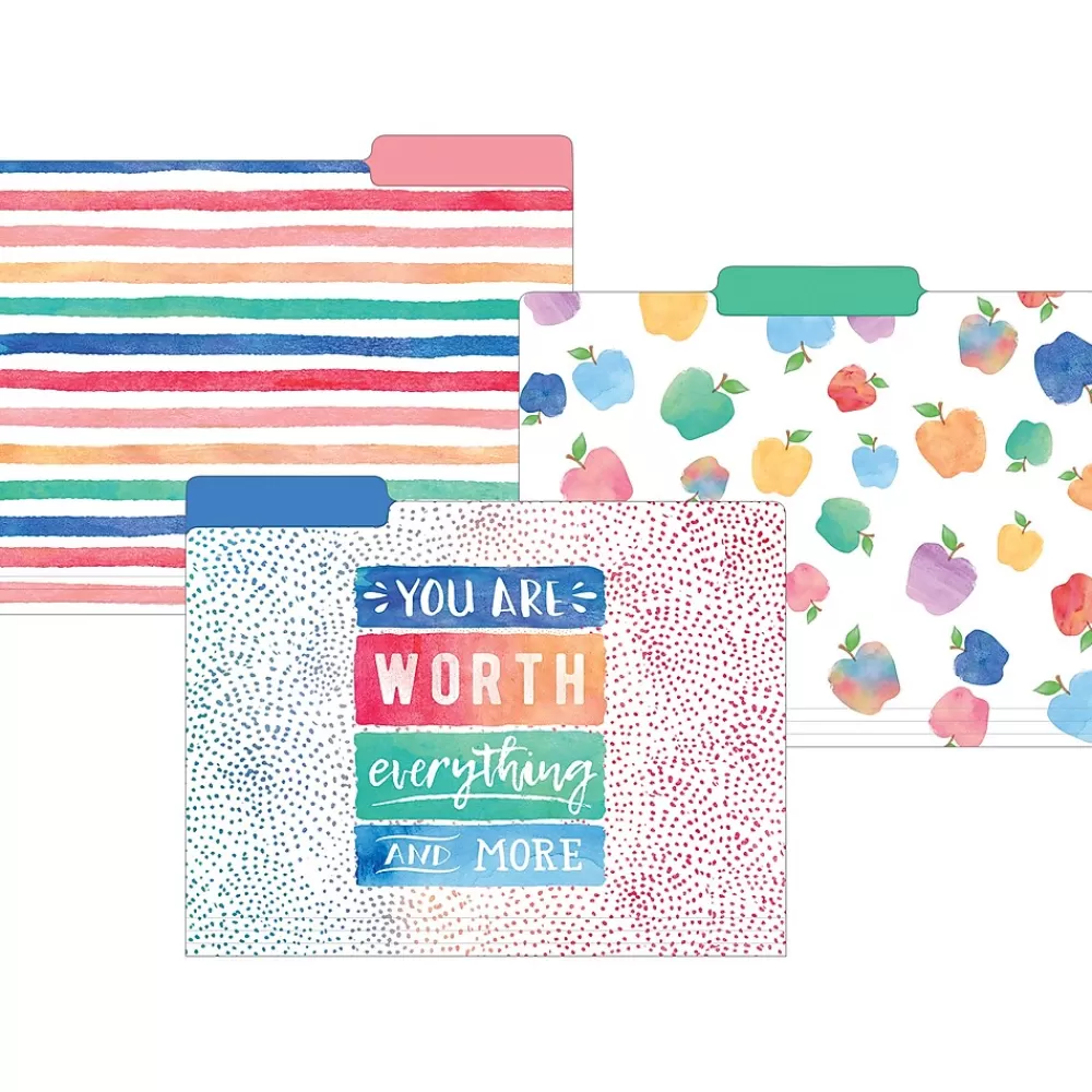 Teacher Created Resources File Folders<Watercolor File Folders, 3-Tab, 11.75" x 9.5", Assorted Colors, 24/PK (TCR8541)