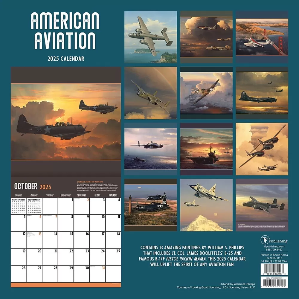 TF Publishing 2025 Calendars<2025 American Aviation 12" x 12" Monthly Wall Calendar (25-1116)