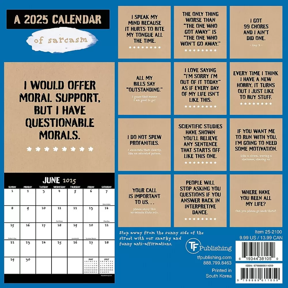 TF Publishing 2025 Calendars<2025 Anti-Affirmations & Sarcasm 7" x 7" Monthly Wall Calendar (25-2100)