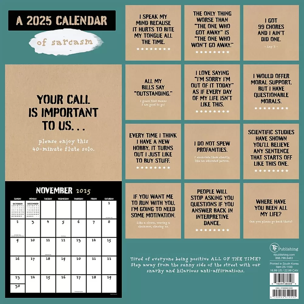 TF Publishing 2025 Calendars<2025 Anti-Affirmations 12" x 12" Monthly Wall Calendar (25-1100)