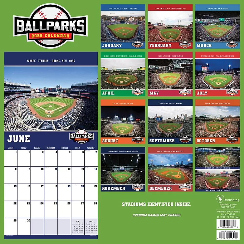 TF Publishing 2025 Calendars<2025 Ballparks 12" x 12" Monthly Wall Calendar (25-1051)