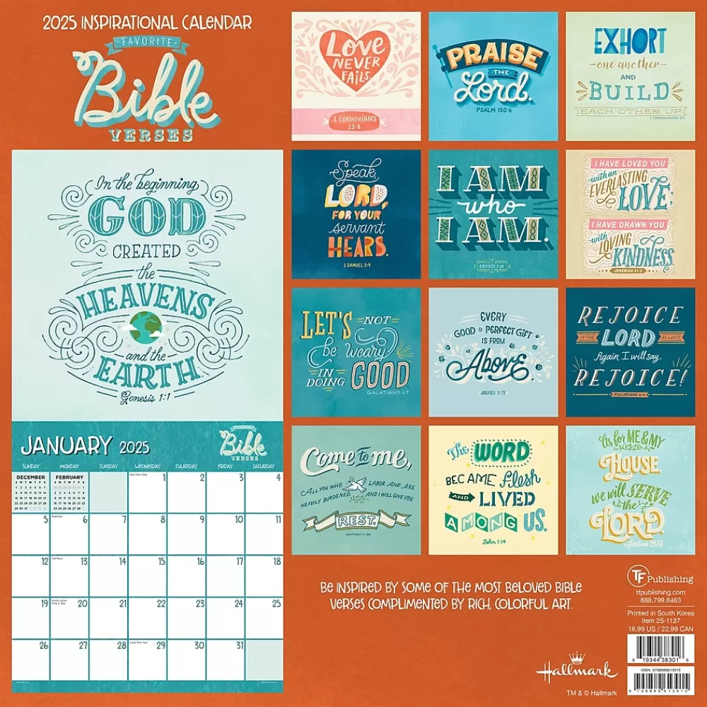 TF Publishing 2025 Calendars<2025 Bible Verses 12" x 12" Monthly Wall Calendar (25-1137)