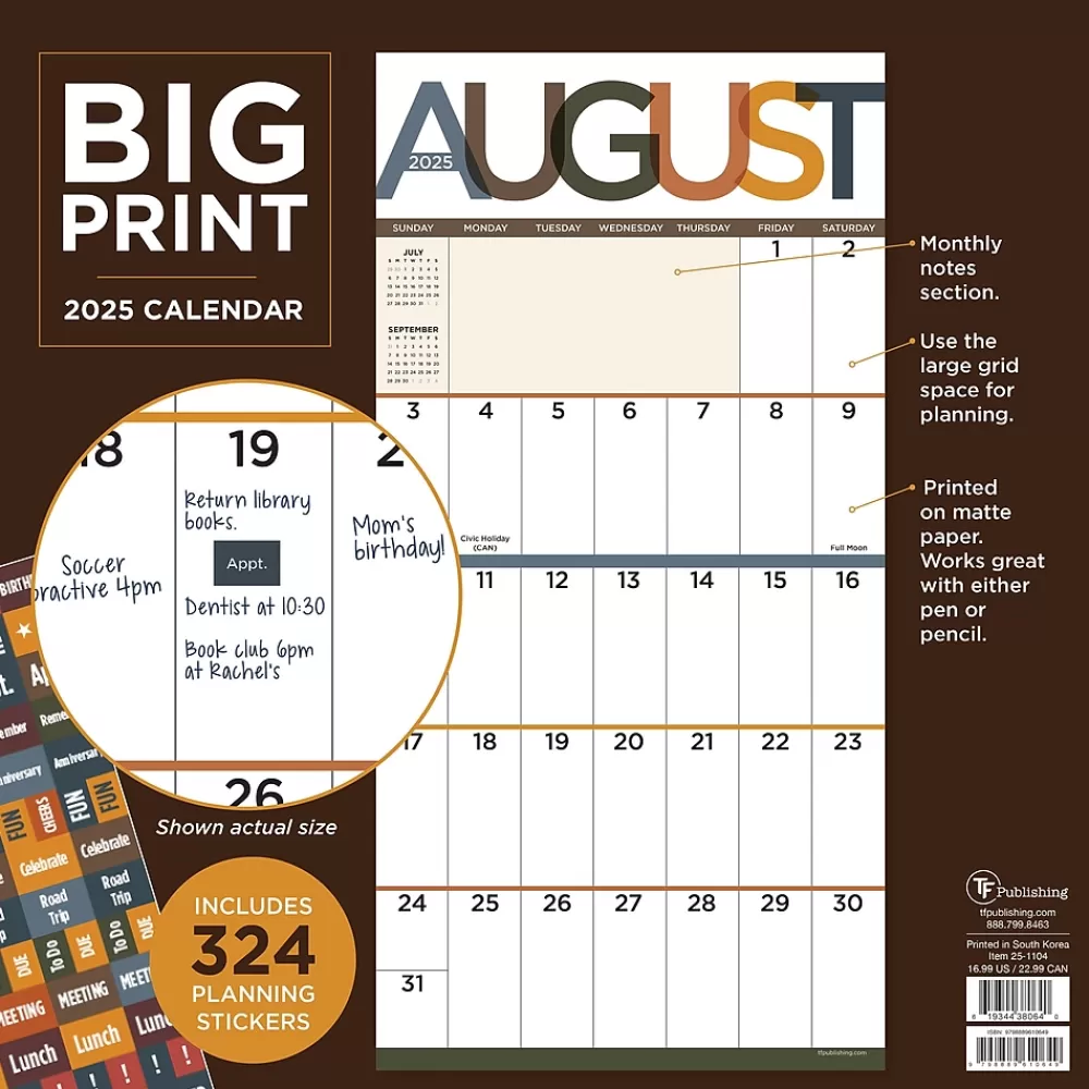 TF Publishing 2025 Calendars<2025 Big Print 12" x 12" Monthly Wall Calendar (25-1104)