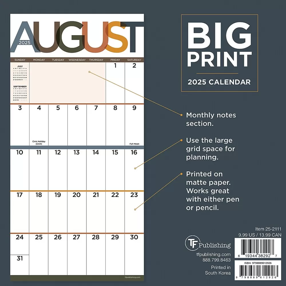 TF Publishing 2025 Calendars<2025 Big Print 7" x 7" Monthly Wall Calendar (25-2111)