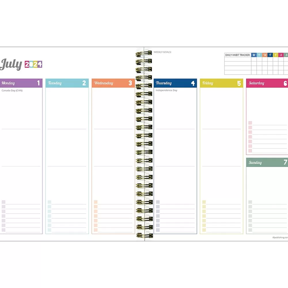TF Publishing Academic Planners<2024-2025 Cali Girl Collection Blue Sky Rainbows 6" x 8" Academic Weekly & Monthly Planner, Paperboard Cover
