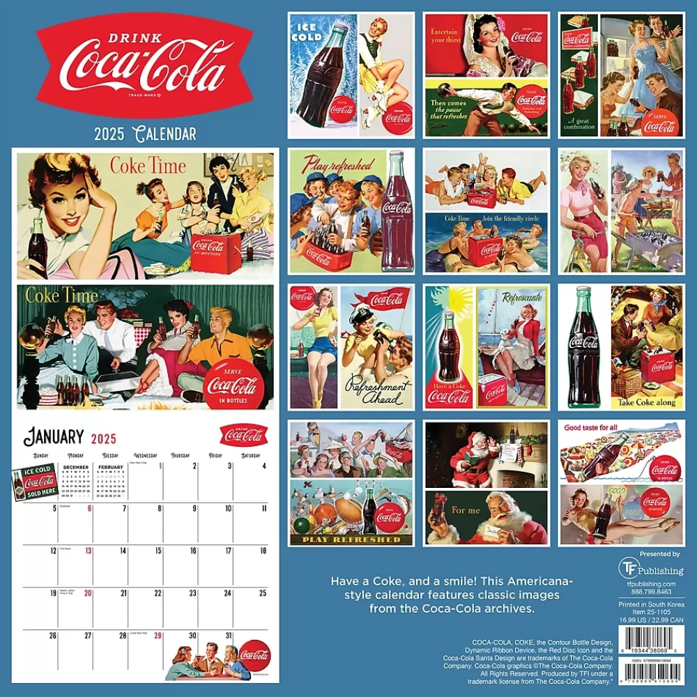 TF Publishing 2025 Calendars<2025 Coca-Cola: Vintage Nostalgia 12" x 12" Monthly Wall Calendar (25-1105)