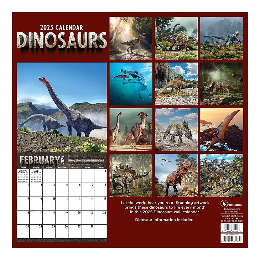 TF Publishing 2025 Calendars<2025 Dinosaurs 12" x 12" Monthly Wall Calendar (25-1139)