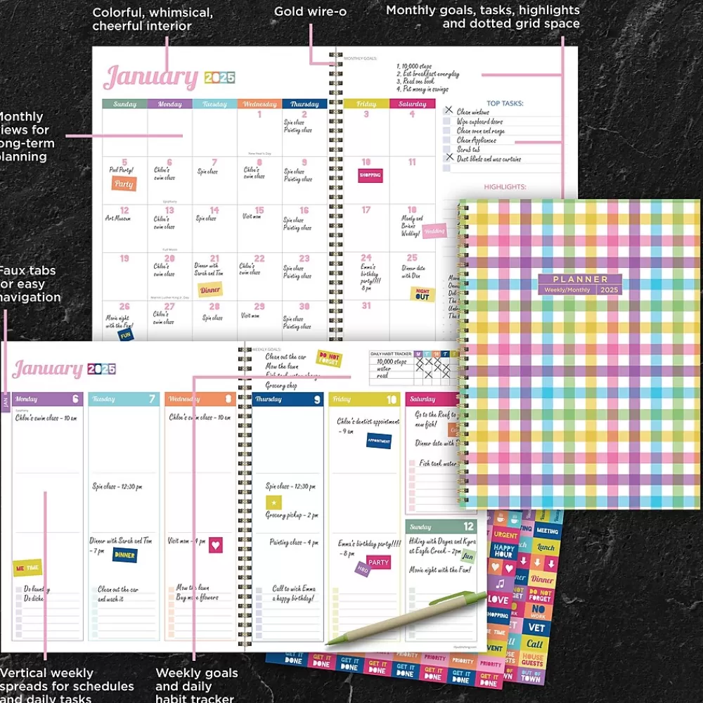 TF Publishing 2025 Planners<2025 Madras Plaid 9" x 11" Weekly & Monthly Planner, Paperboard Cover, Multicolored (25-9714)