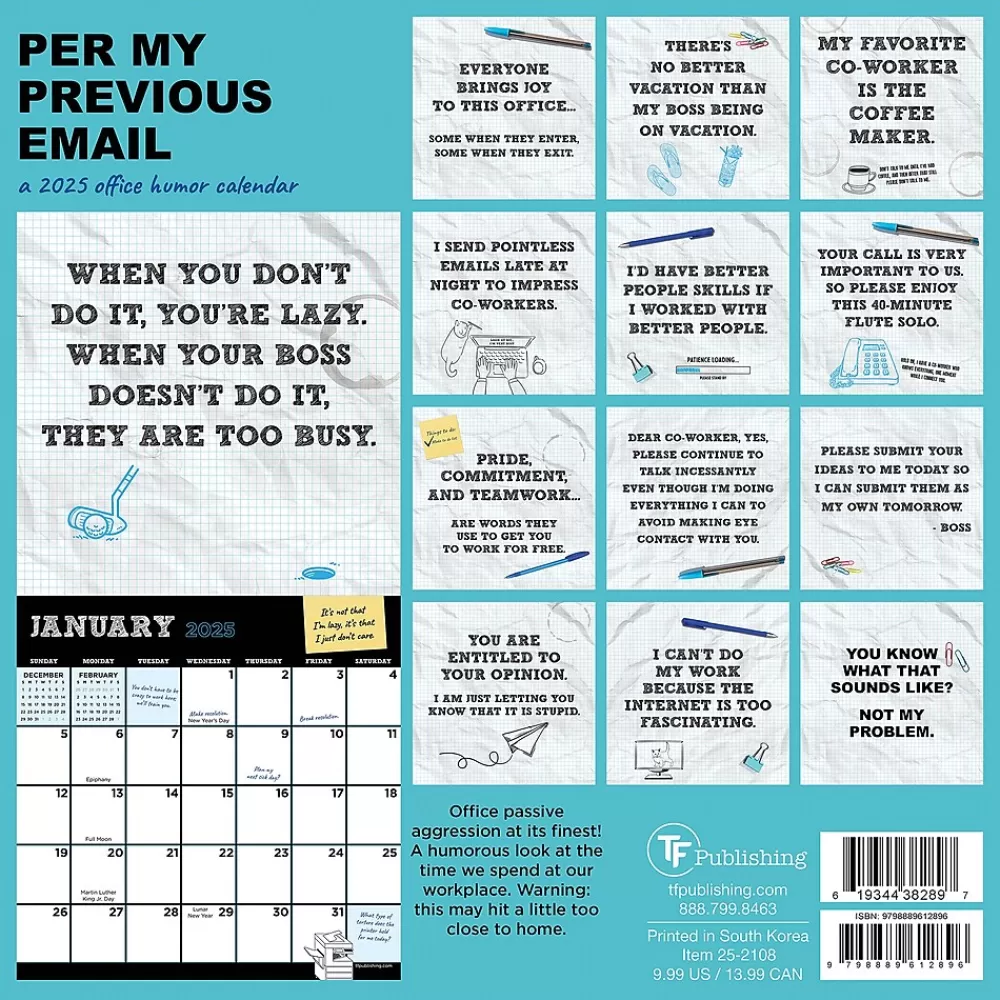 TF Publishing 2025 Calendars<2025 Per My Previous Email 7" x 7" Monthly Wall Calendar (25-2108)
