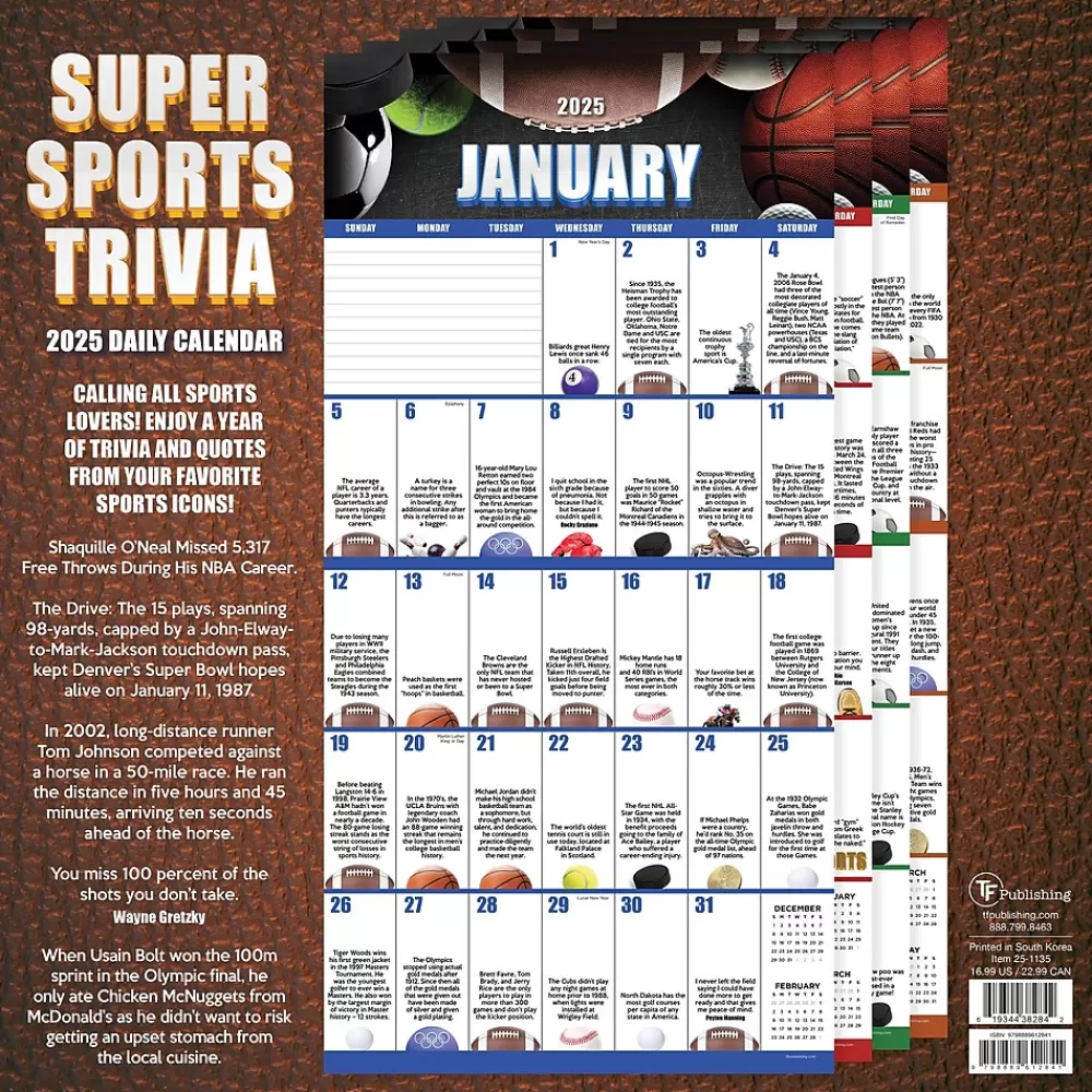 TF Publishing 2025 Calendars<2025 Sports Facts & Trivia 12" x 12" Monthly Wall Calendar (25-1135)