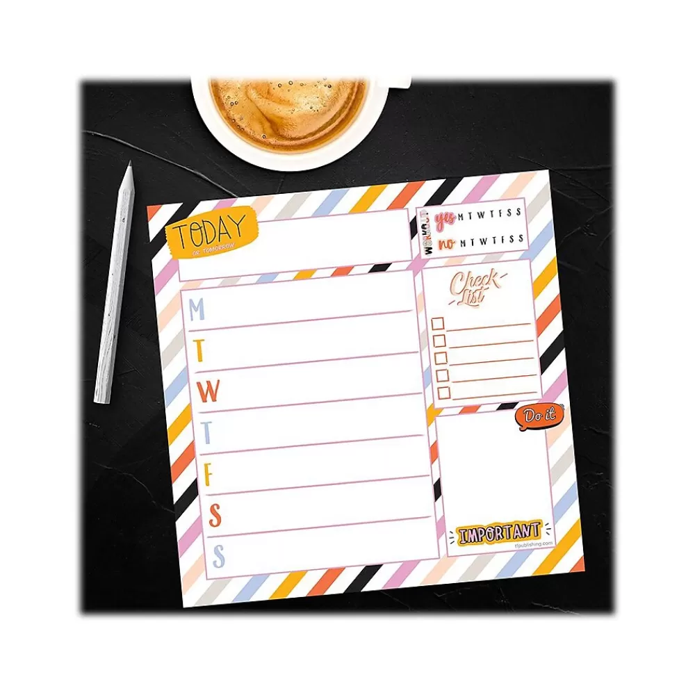 TF Publishing Notepads<Super Stripe Memo Desk Pad, 7.75" x 7.75", Multicolor, 26 Sheets/Pad (99-5942)