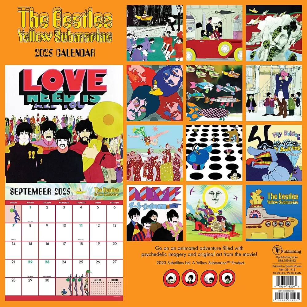 TF Publishing 2025 Calendars<2025 The Beatles: Yellow Submarine 12" x 12" Monthly Wall Calendar (25-1113)