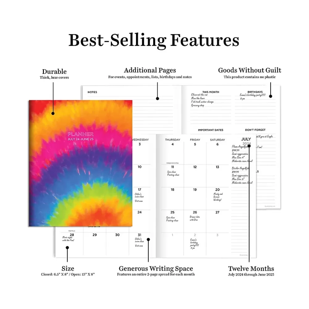 TF Publishing Academic Planners<2024-2025 Tie-Dye 6.5" x 8" Academic Monthly Planner, Paperboard Cover, Multicolor (AY25-4214)