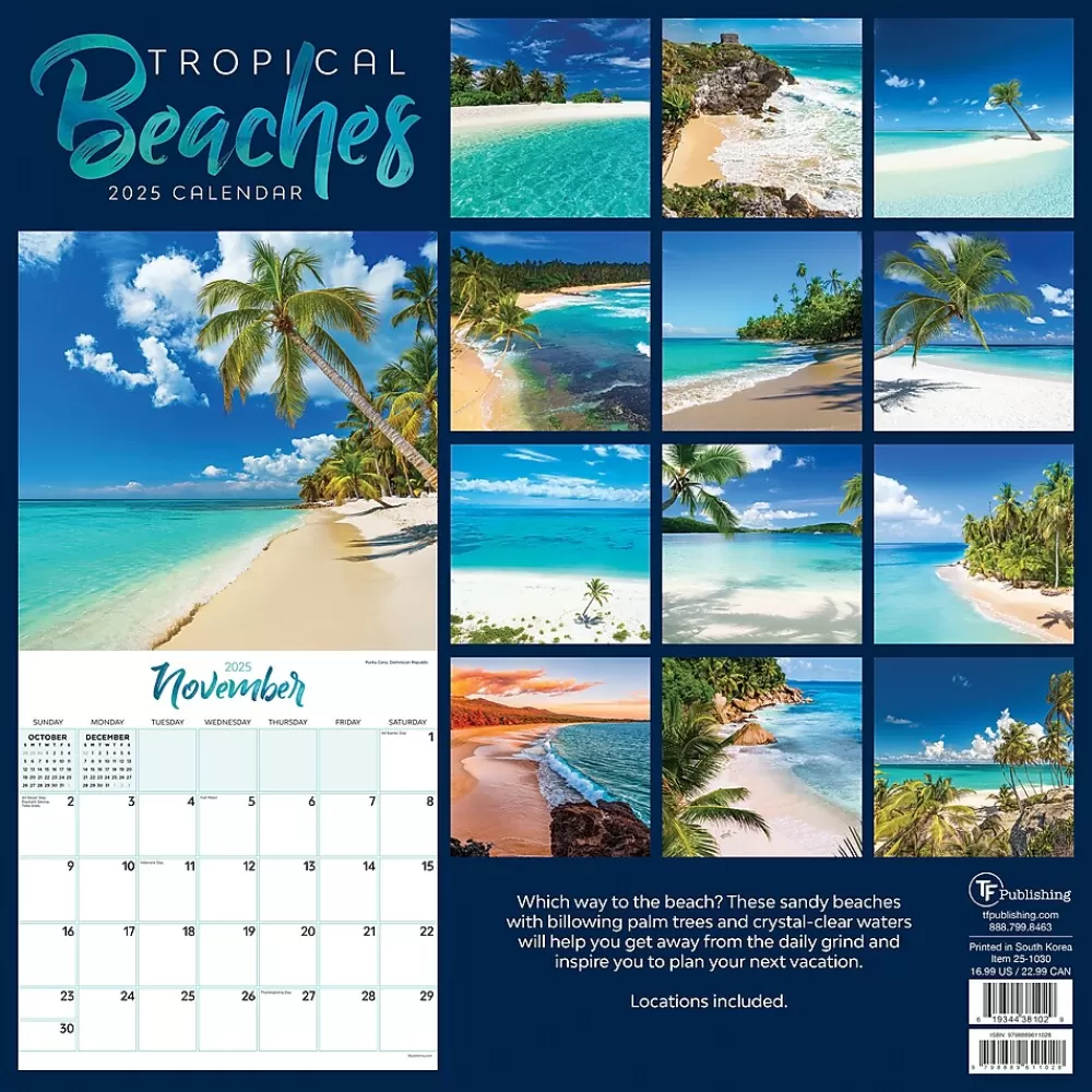 TF Publishing 2025 Calendars<2025 Tropical Beaches 12" x 12" Monthly Wall Calendar (25-1030)