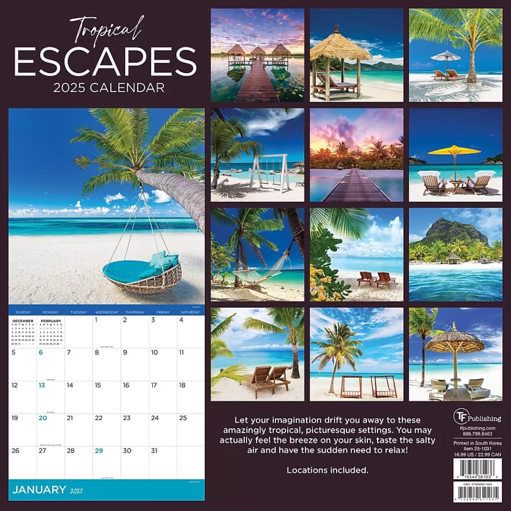 TF Publishing 2025 Calendars<2025 Tropical Escapes 12" x 12" Monthly Wall Calendar (25-1031)