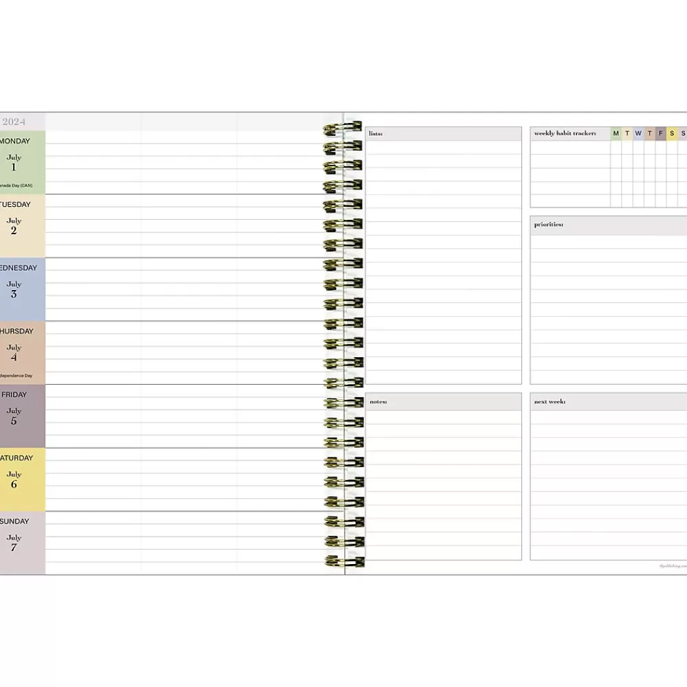 TF Publishing Academic Planners<2024-2025 White Lotus Series Coastal Flowers 6" x 8" Academic Weekly & Monthly Planner, Paperboard Cover
