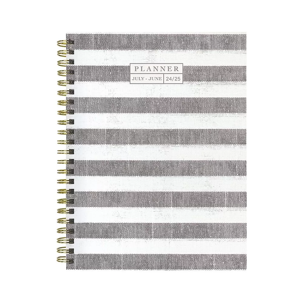 TF Publishing Academic Planners<2024-2025 White Lotus Series Seersucker Stripe 6" x 8" Academic Weekly & Monthly Planner, Paperboard Cover