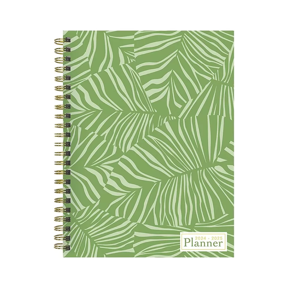 TF Publishing Academic Planners<2024-2025 White Lotus Verde Fronds 6" x 8" Academic Weekly & Monthly Planner, Paperboard Cover, Green/White